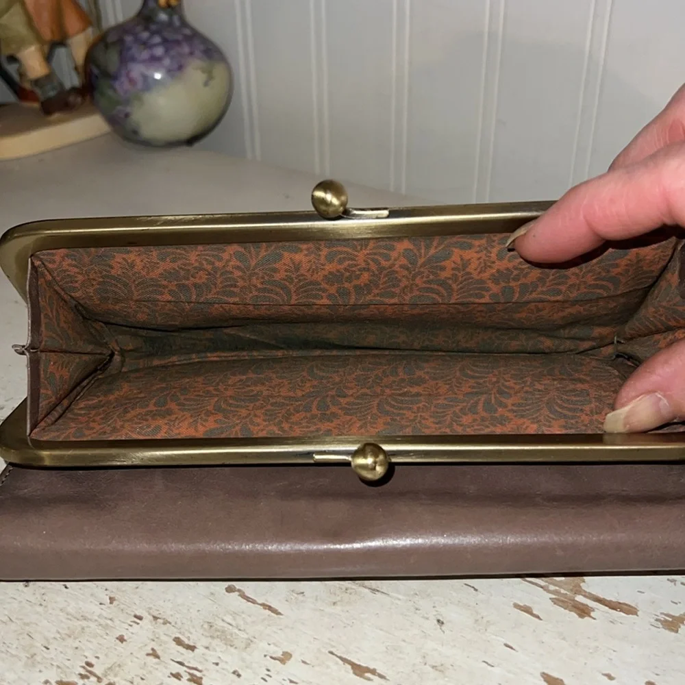 Vintage HOBO Brown Leather Clutch Wallet Folding